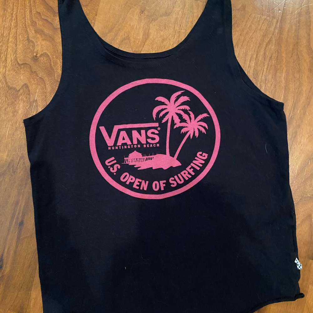 🍍3 For 15🍍Vans Women's Black Tank Top with Pink Surf Graphic